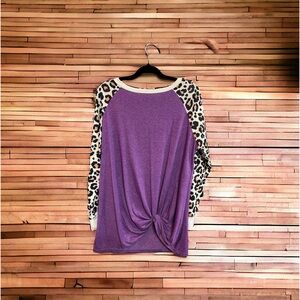 Purple and leopard print knot front shirt